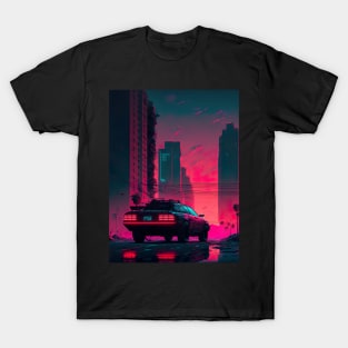 Retro Futuristic Car In Synthwave Aesthetic T-Shirt